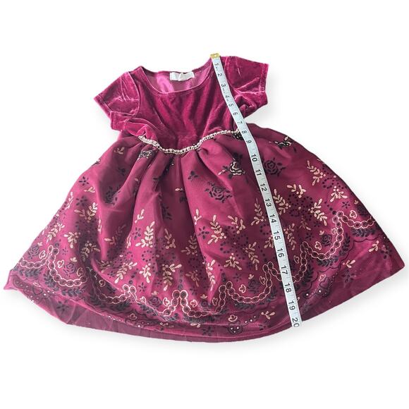 Rare Editions Velvet Floral Holiday Dress 2T Burgundy Tulle Bow Christmas Photos - Picture 13 of 13